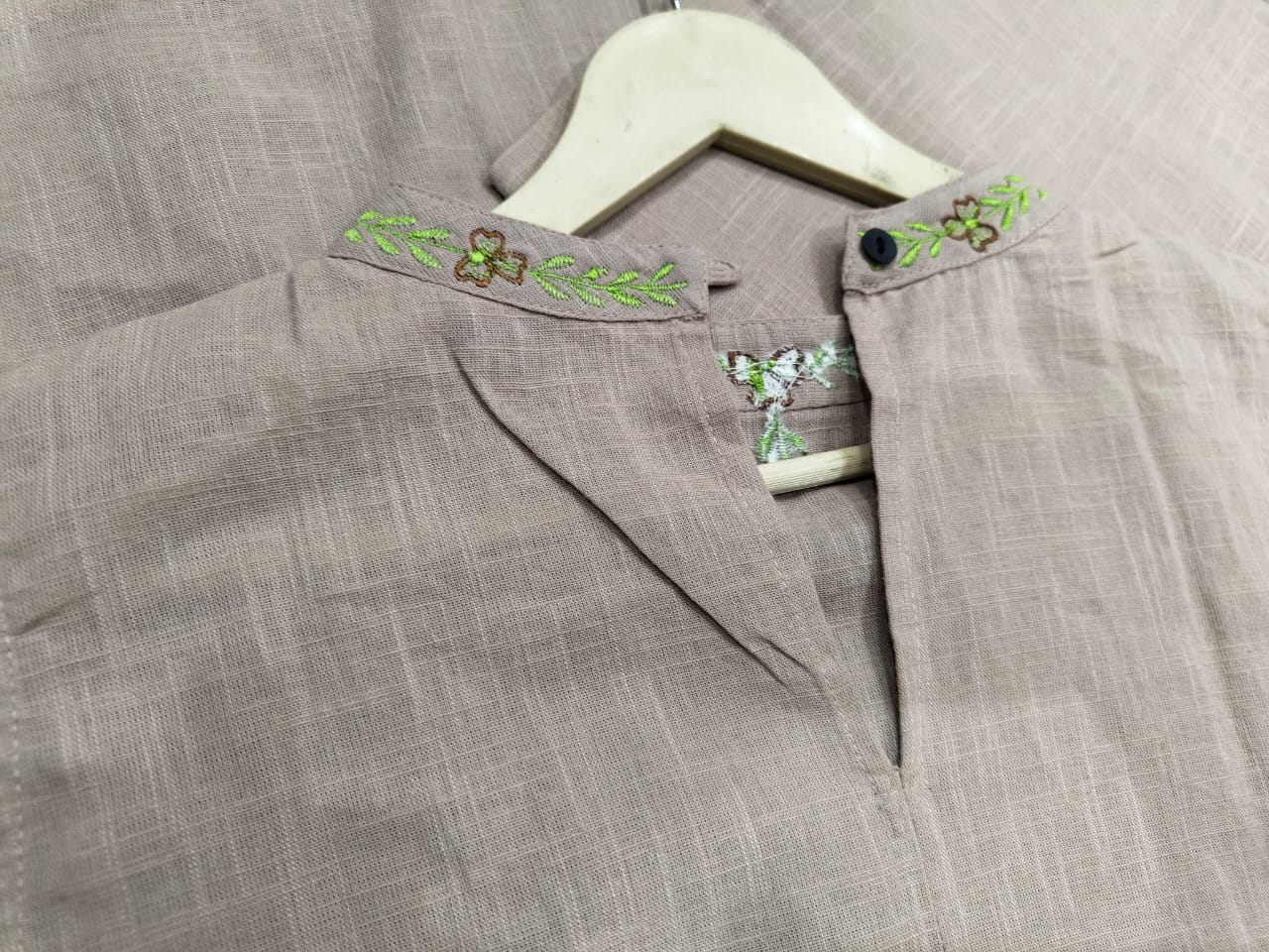 A-Line Cotton Slub Kurti Palazzo Set with Embroidery & Pocket