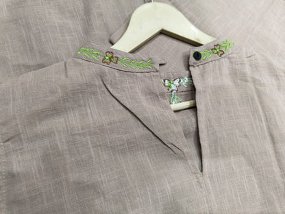 A-Line Cotton Slub Kurti Palazzo Set with Embroidery & Pocket