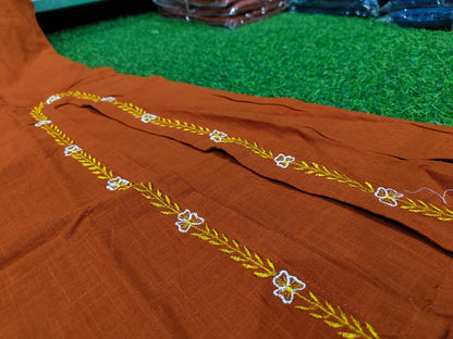 A-Line Cotton Slub Kurti Palazzo Set with Embroidery – Rust
