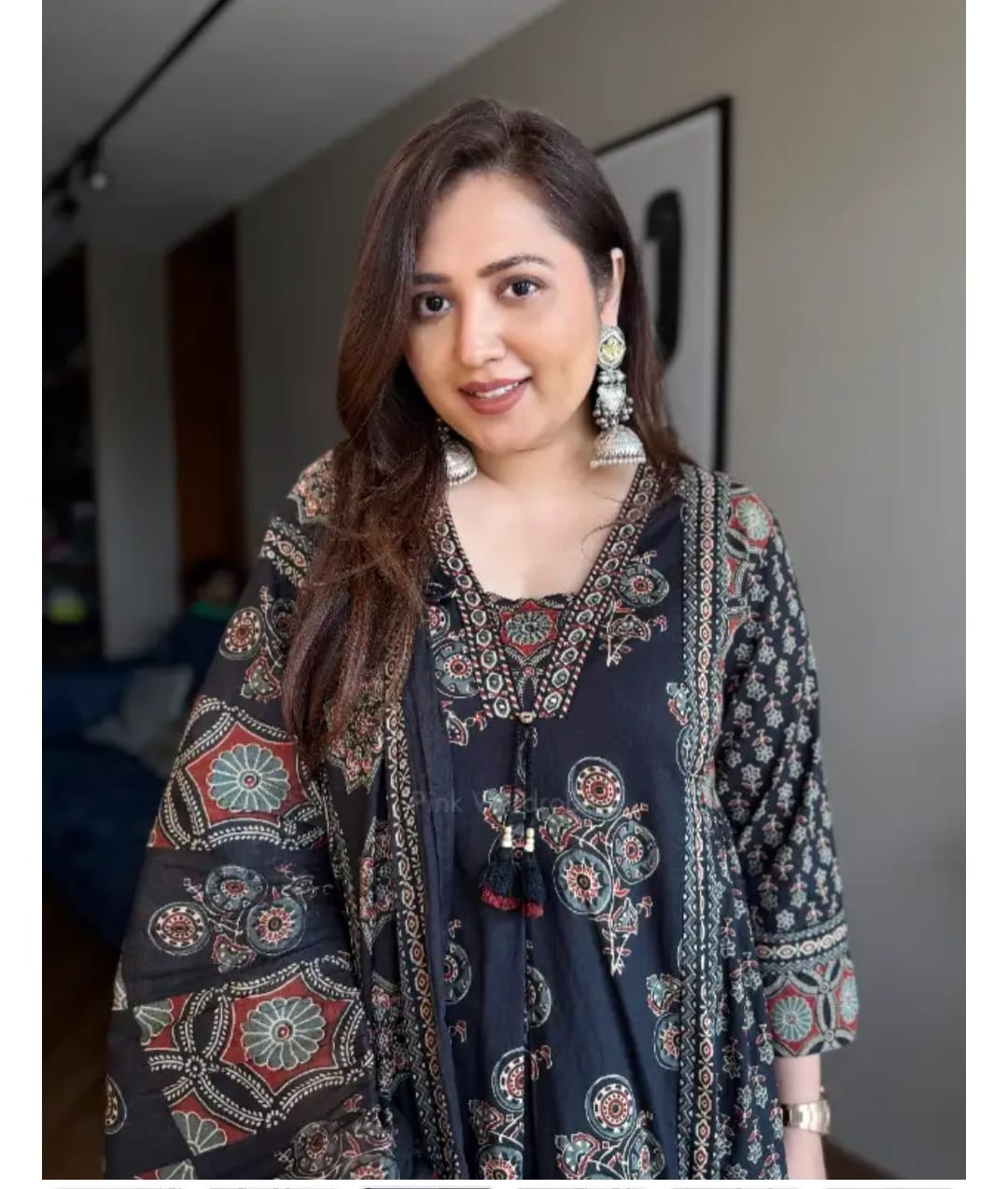 A-Line Floral Print Cotton Kurta Pant with Dupatta Suit Set