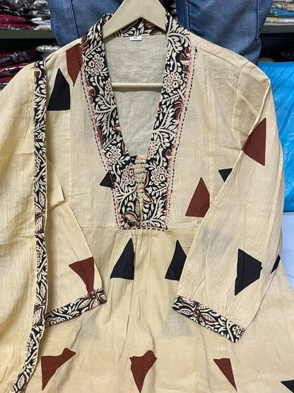 Ajarakh Print Cotton Suit Set with Pant & Dupatta | 3 Piece Set