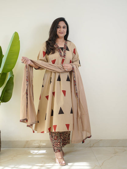 Ajarakh Print Cotton Suit Set with Pant & Dupatta | 3 Piece Set