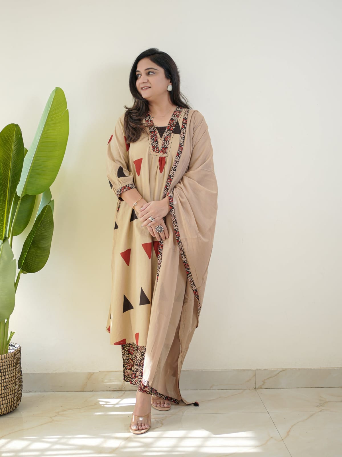 Ajarakh Print Cotton Suit Set with Pant & Dupatta | 3 Piece Set