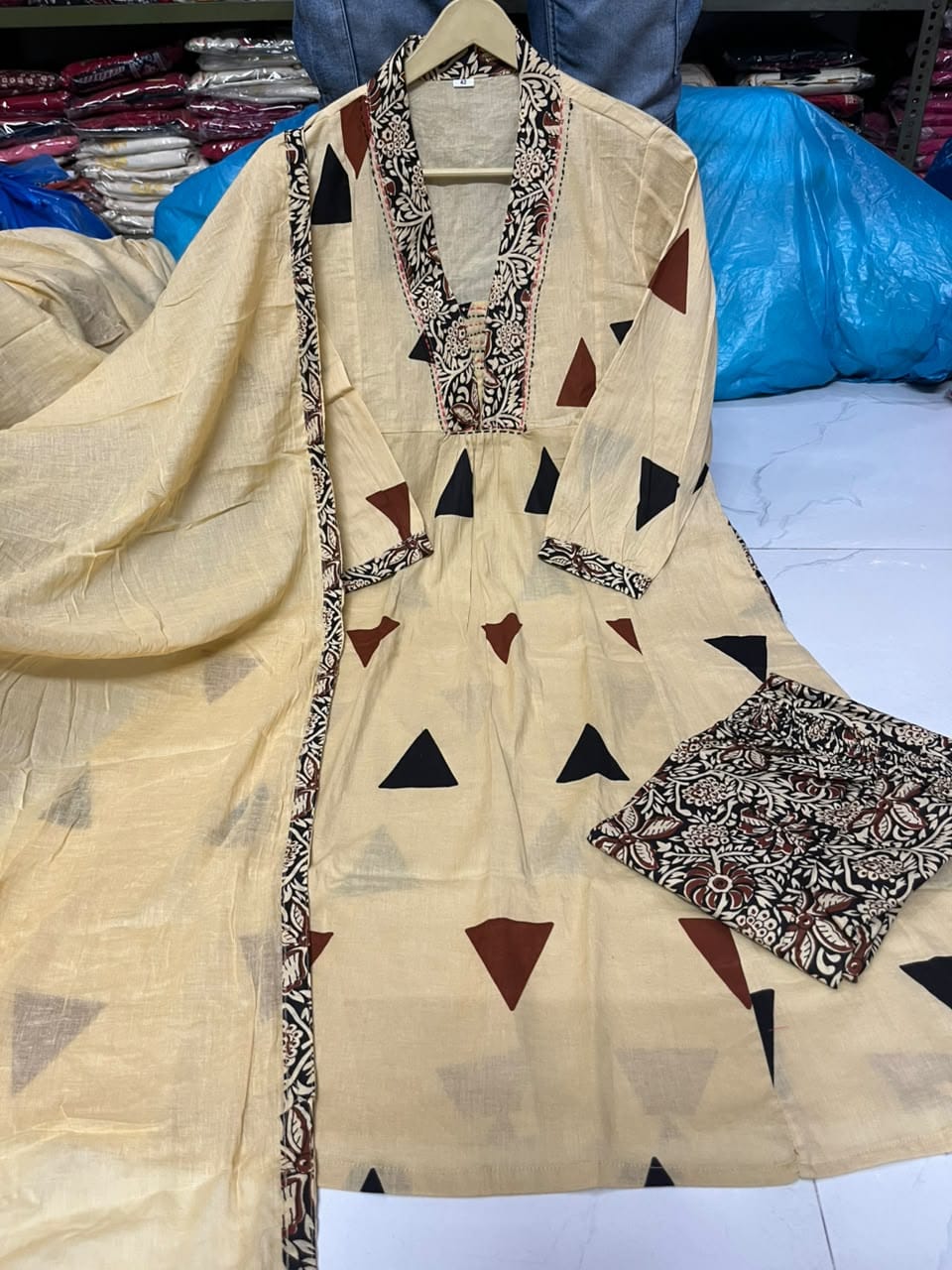 Ajarakh Print Cotton Suit Set with Pant & Dupatta | 3 Piece Set