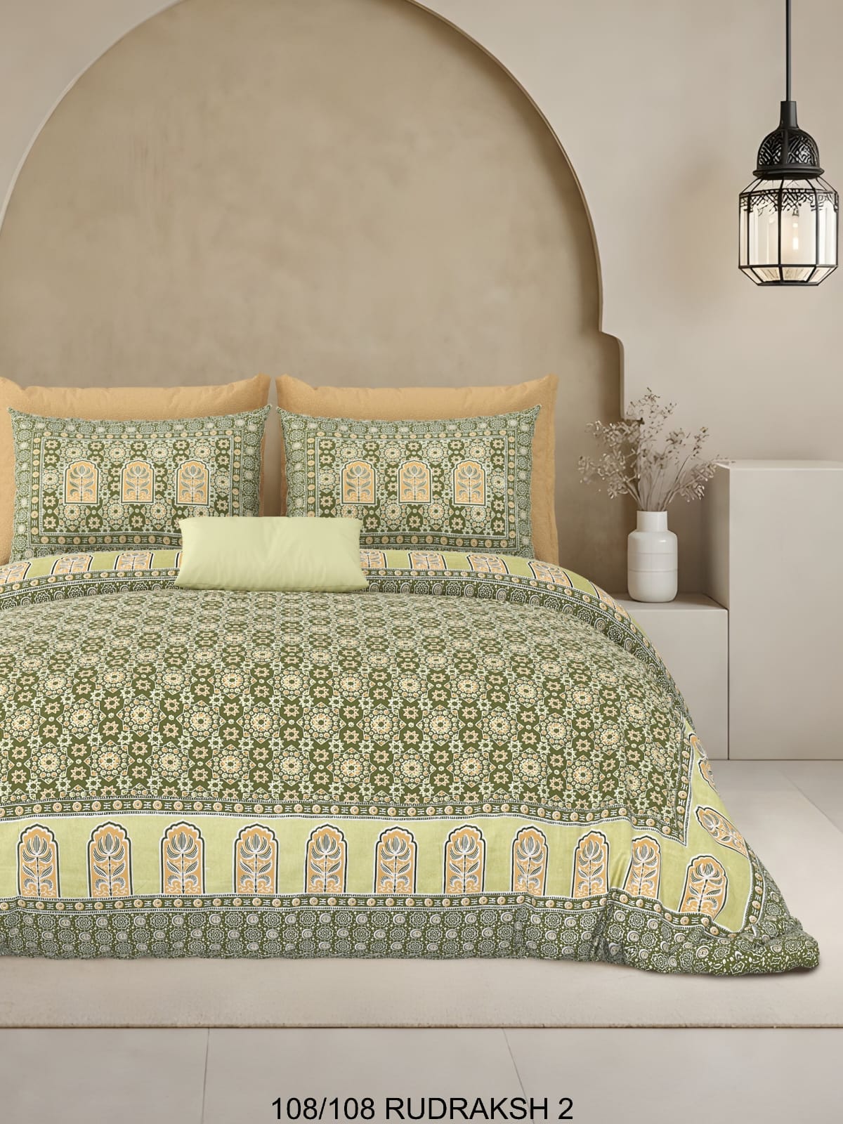 Ajrak Print King Size Cotton Viscose Blend Bedsheet with 2 Pillow Covers | 108x108 Inches