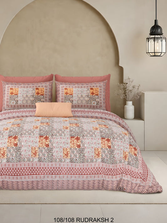 Ajrak Print King Size Cotton Viscose Blend Bedsheet with 2 Pillow Covers | 108x108 Inches