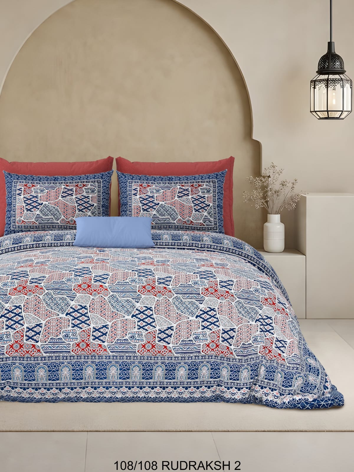 Ajrak Print King Size Cotton Viscose Blend Bedsheet with 2 Pillow Covers | 108x108 Inches