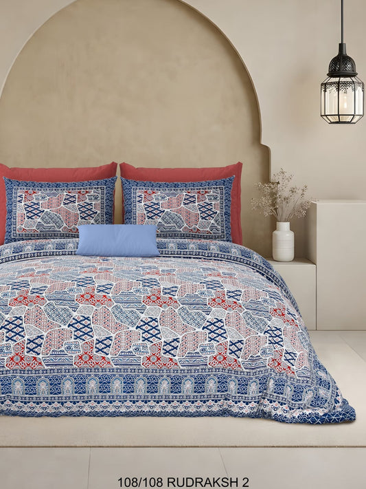 Ajrak Print King Size Cotton Viscose Blend Bedsheet with 2 Pillow Covers | 108x108 Inches