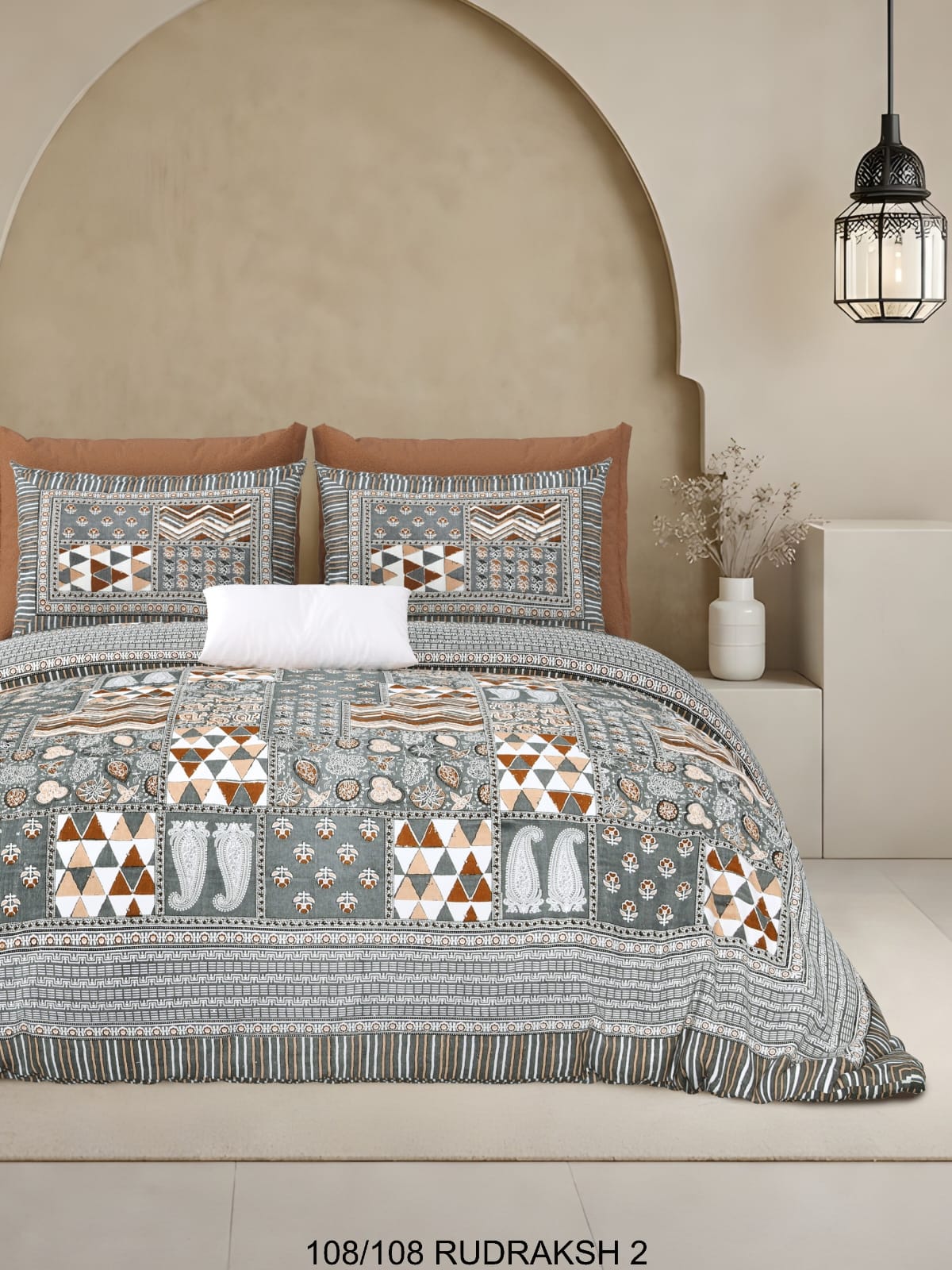 Ajrak Print King Size Cotton Viscose Blend Bedsheet with 2 Pillow Covers | 108x108 Inches