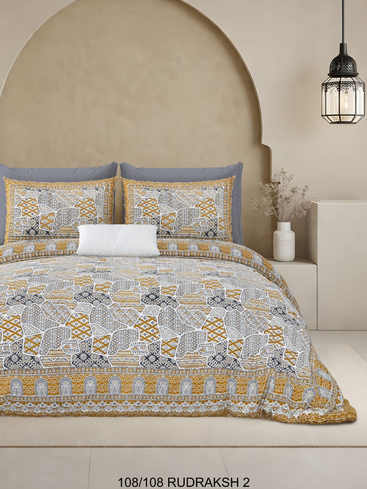 Ajrak Print King Size Cotton Viscose Blend Bedsheet with 2 Pillow Covers | 108x108 Inches