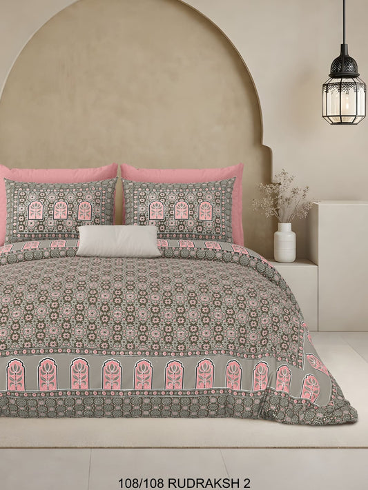 Ajrak Print King Size Cotton Viscose Blend Bedsheet with 2 Pillow Covers | 108x108 Inches