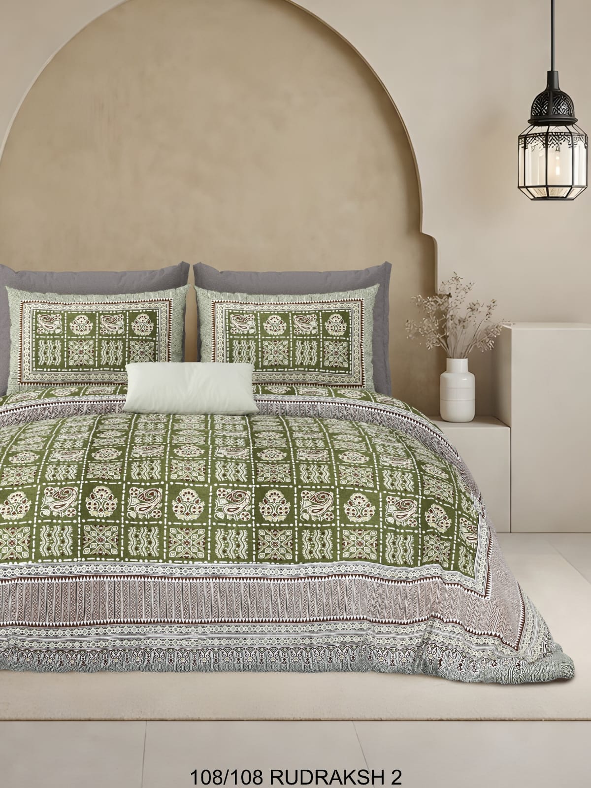 Ajrak Print King Size Cotton Viscose Blend Bedsheet with 2 Pillow Covers | 108x108 Inches