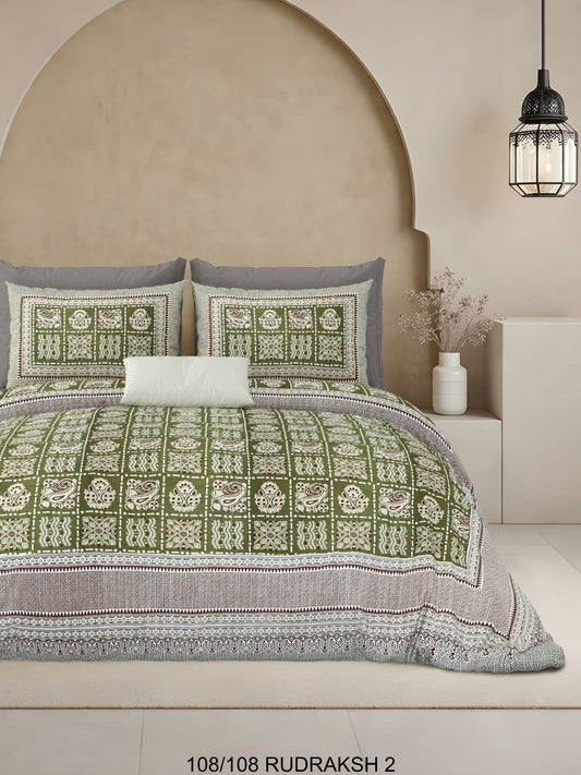 Ajrak Print King Size Cotton Viscose Blend Bedsheet with 2 Pillow Covers | 108x108 Inches
