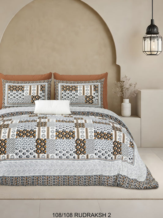 Ajrak Print King Size Cotton Viscose Blend Bedsheet with 2 Pillow Covers | 108x108 Inches