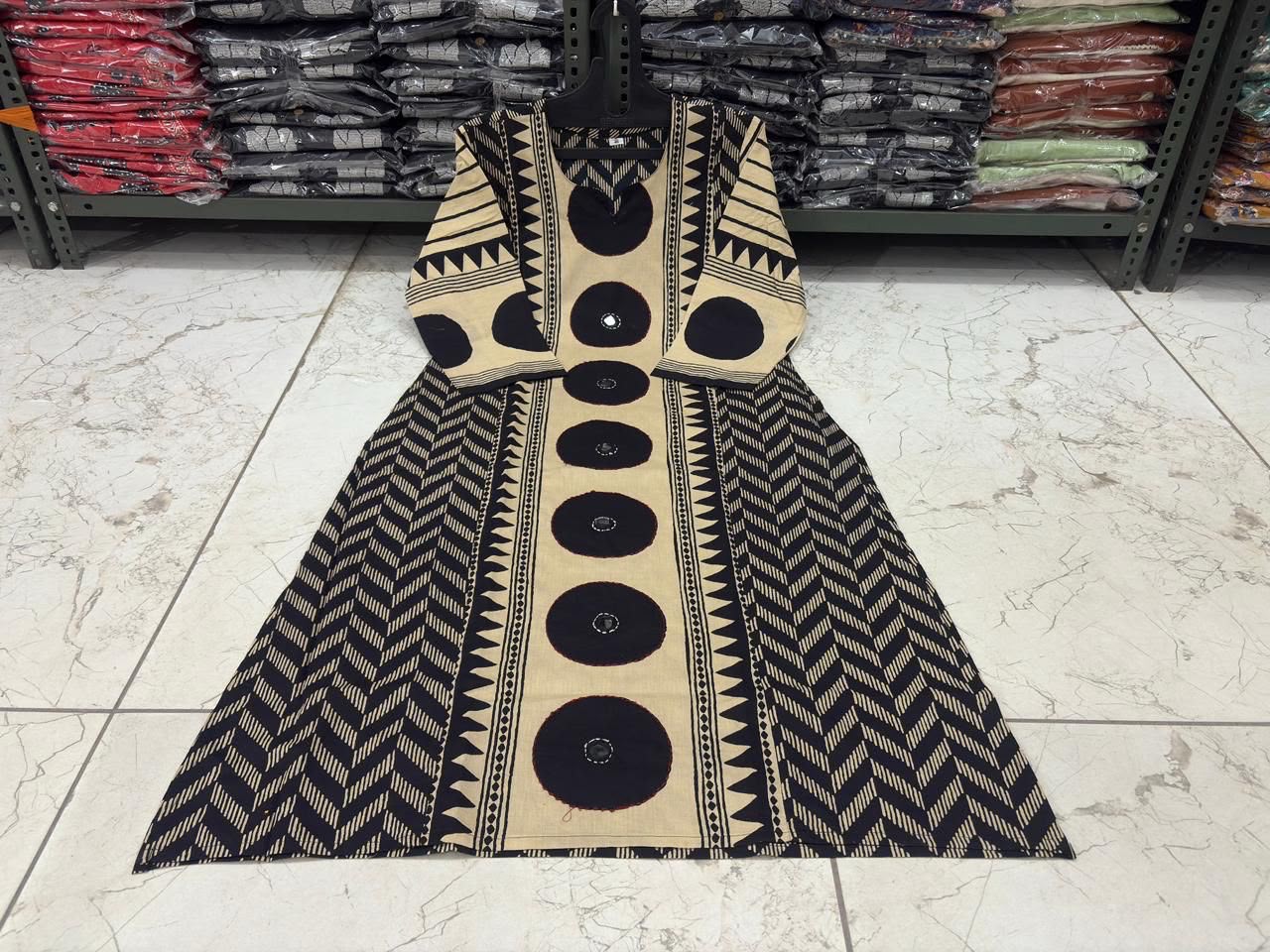 Ajrakh Cotton Suit Set with Mirror & Kantha Work and Printed Dupatta