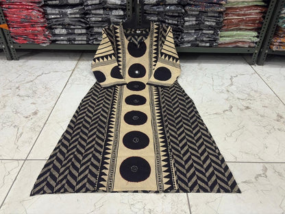 Ajrakh Cotton Suit Set with Mirror & Kantha Work and Printed Dupatta