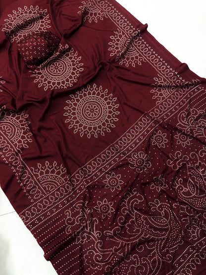 Ajrakh Gajji Crepe Silk Saree with Blouse – 6.30m