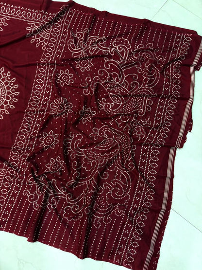 Ajrakh Gajji Crepe Silk Saree with Blouse – 6.30m