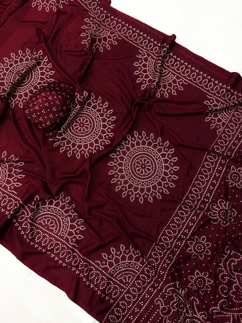 Ajrakh Gajji Crepe Silk Saree with Blouse – 6.30m