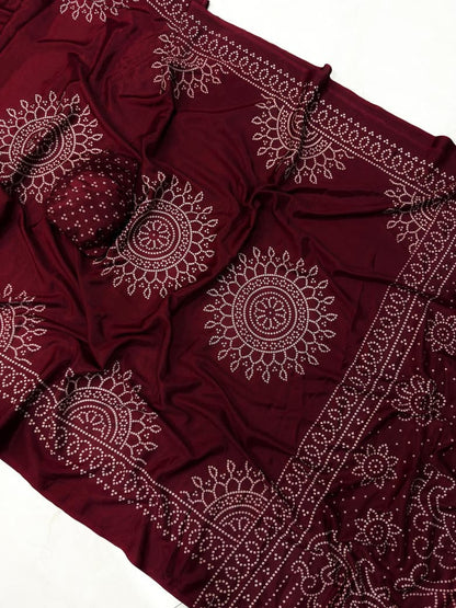 Ajrakh Gajji Crepe Silk Saree with Blouse – 6.30m