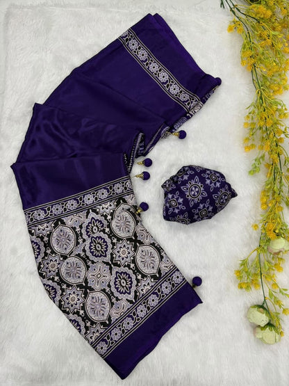 Ajrakh Printed Crepe Gajji Silk Saree with Blouse | 6.30 Mtr