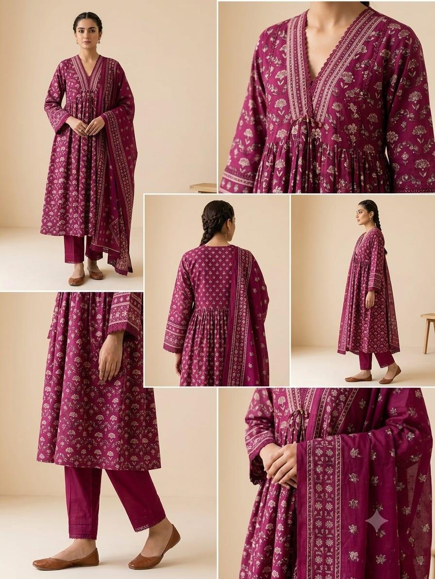Ajrakh Taj Cotton Suit Set with Pant & Cotton Dupatta | 3-Piece Set
