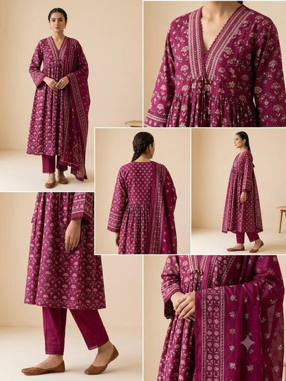 Ajrakh Taj Cotton Suit Set with Pant & Cotton Dupatta | 3-Piece Set