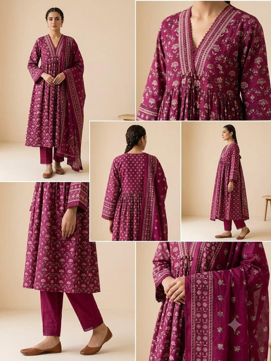Ajrakh Taj Cotton Suit Set with Pant & Cotton Dupatta | 3-Piece Set