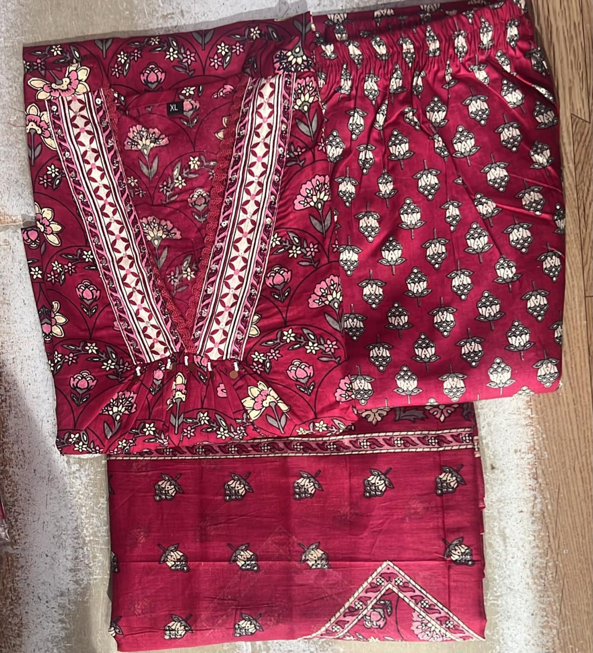 Ajrakh Taj Cotton Suit Set with Pant & Cotton Dupatta | 3-Piece Set