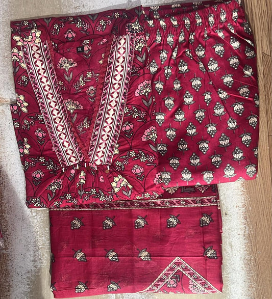 Ajrakh Taj Cotton Suit Set with Pant & Cotton Dupatta | 3-Piece Set