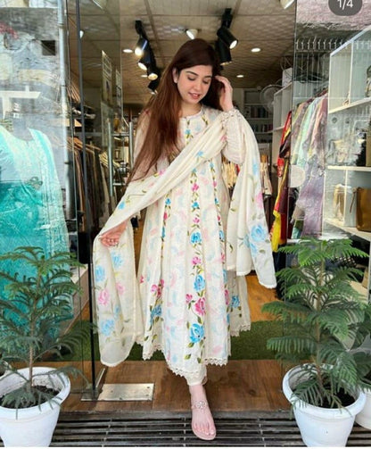Anarkali Chicken Shifli Printed Cotton Kurti Pant Dupatta Set