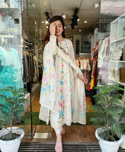 Anarkali Chicken Shifli Printed Cotton Kurti Pant Dupatta Set