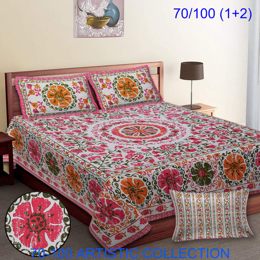 Bade Deewan Vali Cotton Autoloom Bedsheet with 2 Pillow Cover