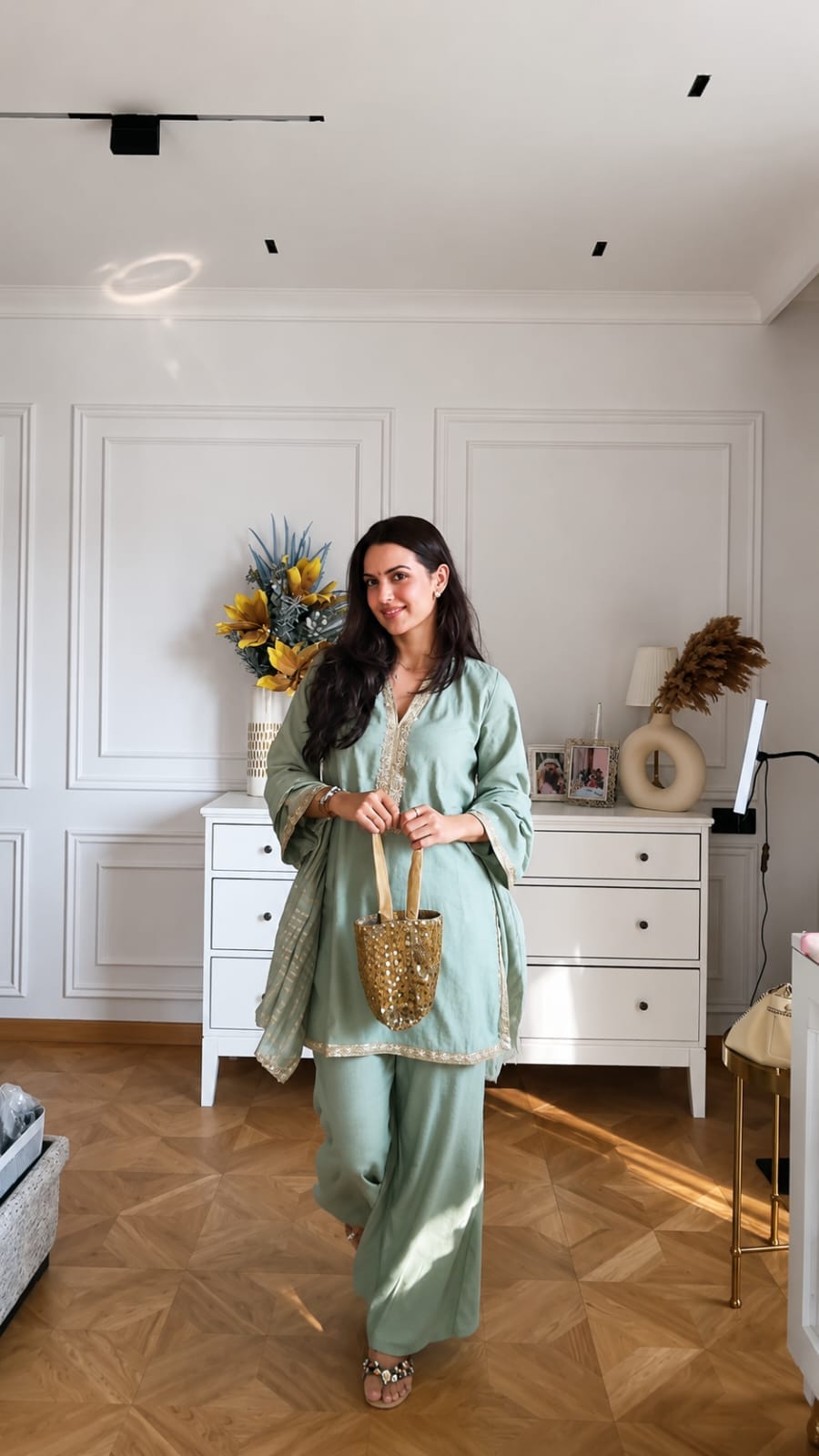 Banana Silk Palazzo Suit Set with Jacquard Weaving Dupatta | 3-Piece Set