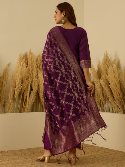 Banarasi Jacquard Zari Woven Straight Kurta Pant with Dupatta Set