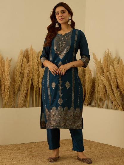 Banarasi Jacquard Zari Woven Straight Kurta Pant with Dupatta Set