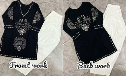 Black Cotton Embroidered Farshi Salwar Suit Set
