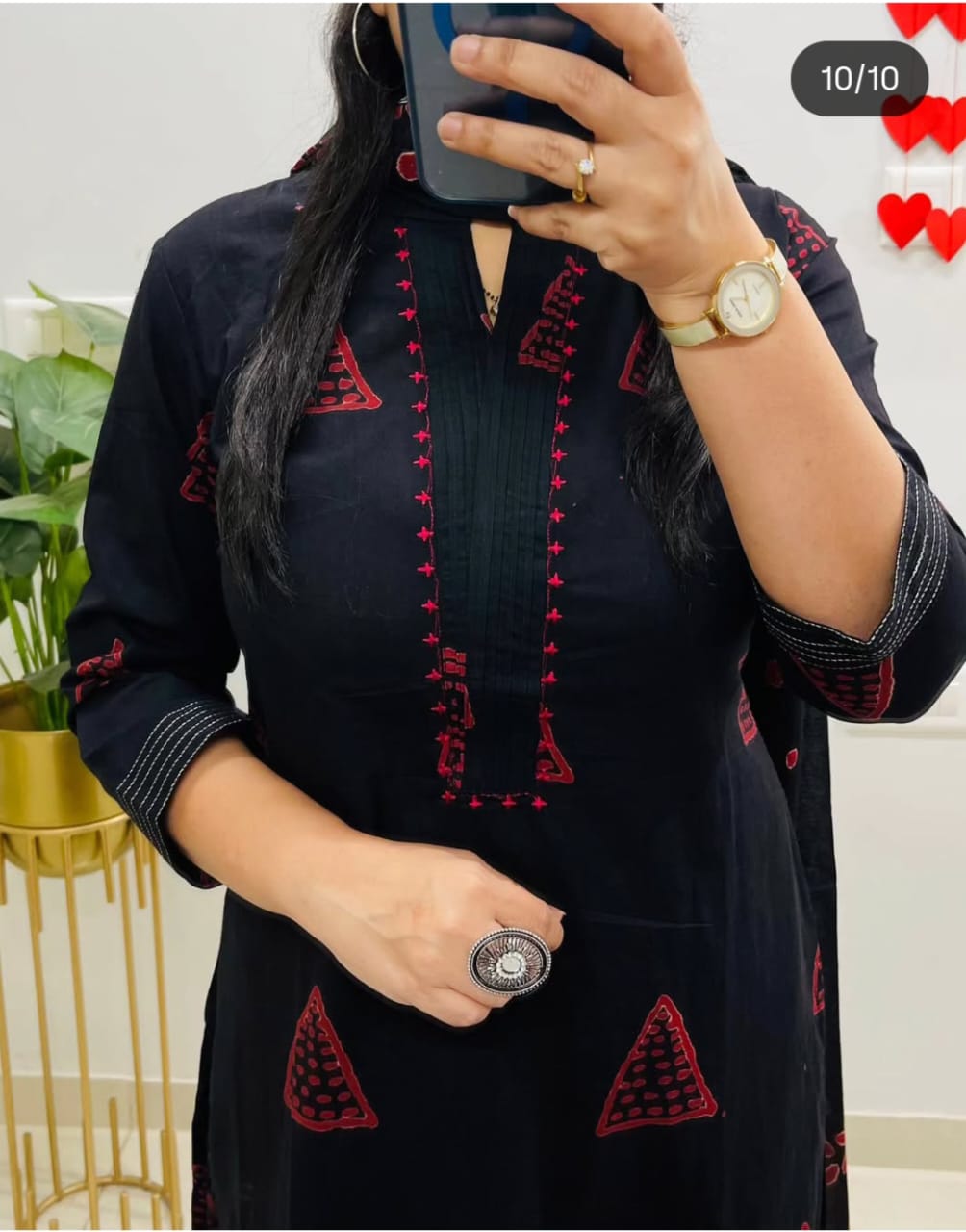 Black Cotton Suit with Thread Work on Yoke | Block Cotton Fabric