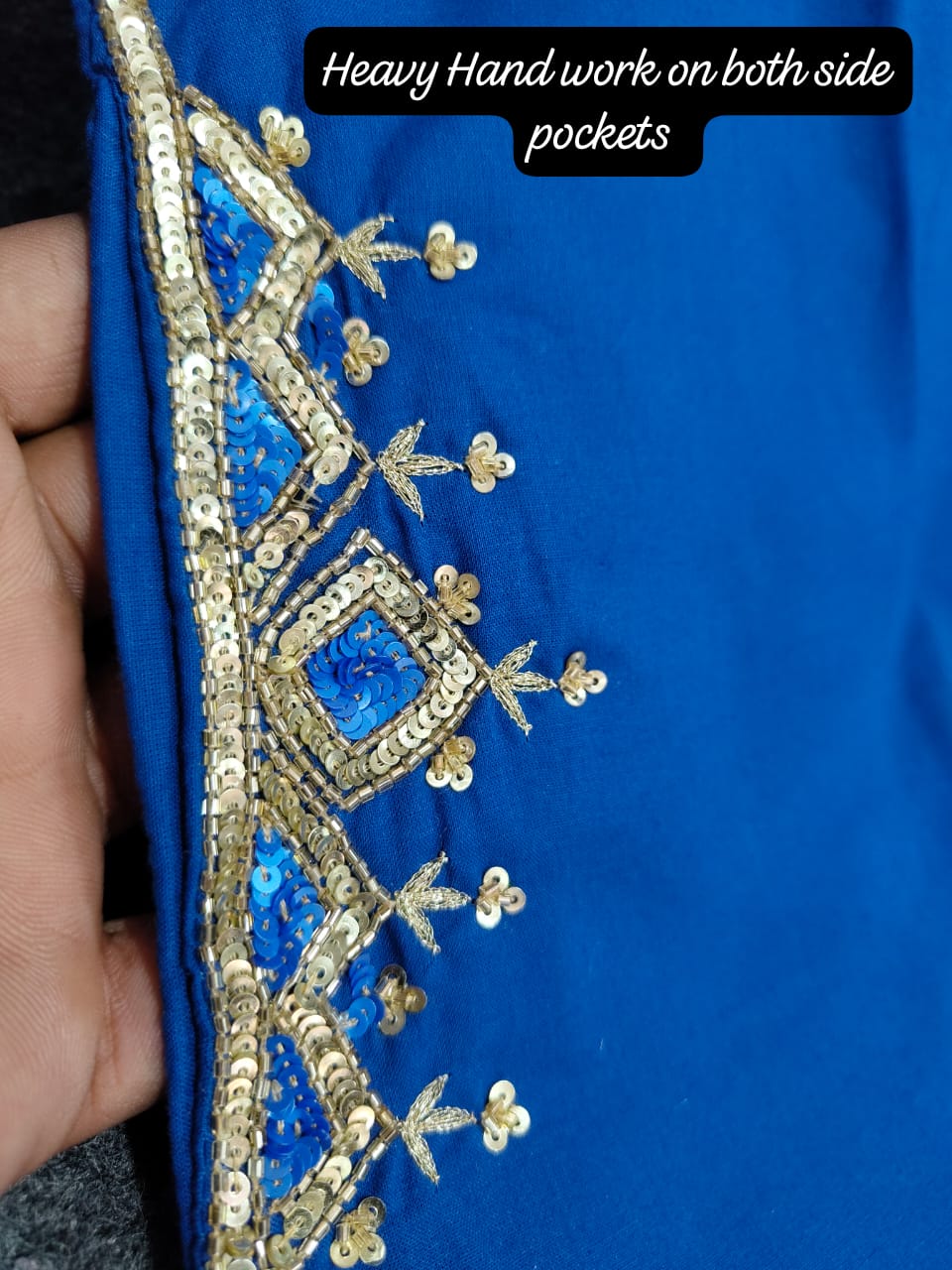 Blue Cotton 60x60 Kurti Palazzo Set with Dual-Side Work on Pocket