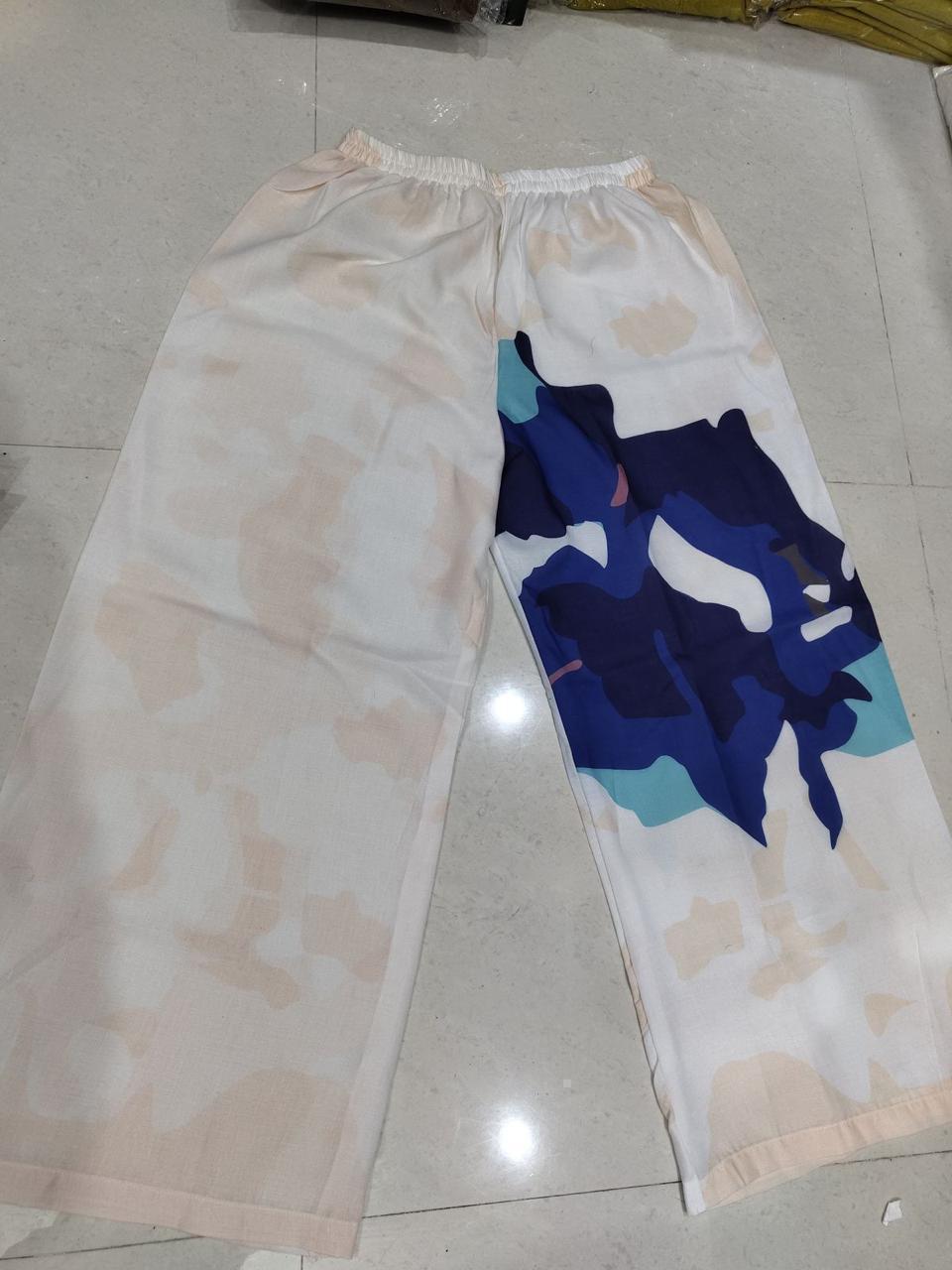 Blue Cotton Lace Work Co-ord Set | Loose Fit Cord Set