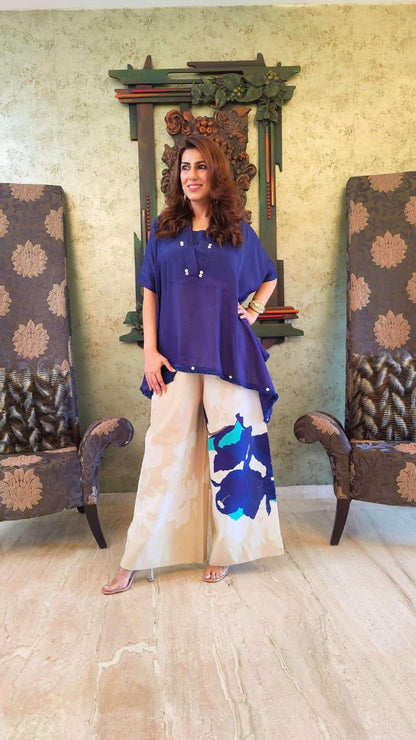 Blue Cotton Lace Work Co-ord Set | Loose Fit Cord Set