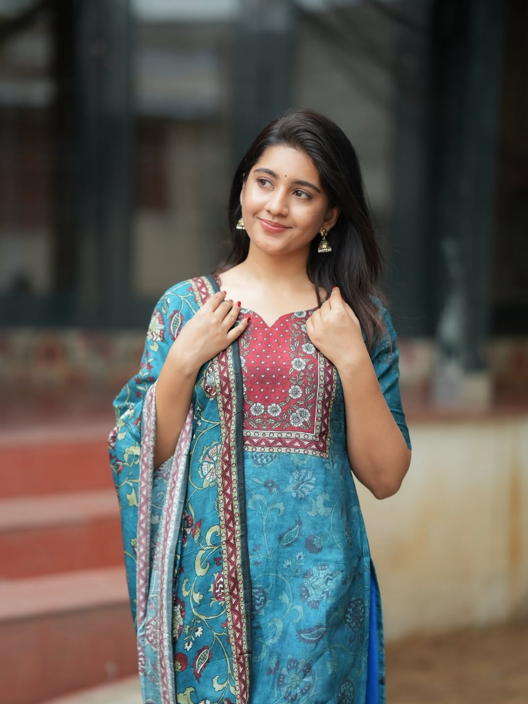 Blue KitKat Silk 3-Piece Suit Set with Printed Dupatta