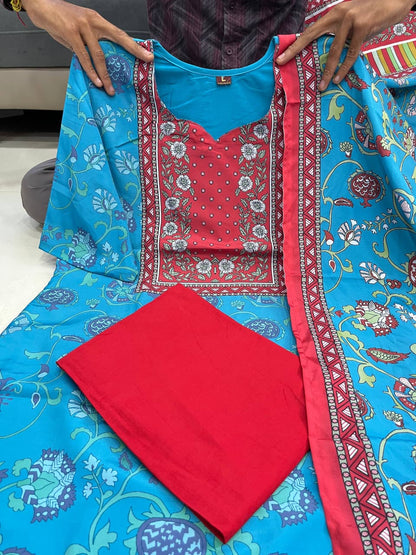 Blue KitKat Silk 3-Piece Suit Set with Printed Dupatta