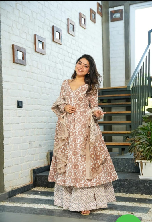 Brown Cotton Anarkali Suit