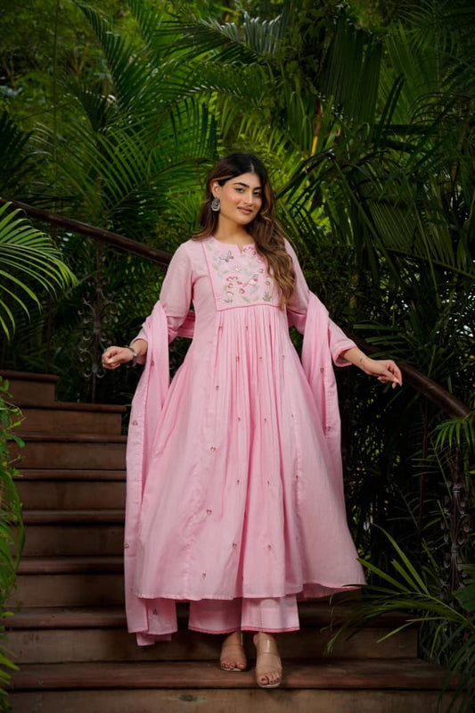 Chanderi Silk Embroidered 3-Piece Suit Set with Chanderi Dupatta