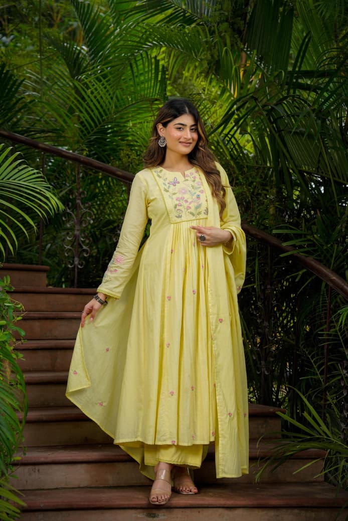 Chanderi Silk Embroidered 3-Piece Suit Set with Chanderi Dupatta