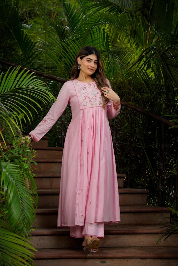 Chanderi Silk Embroidered 3-Piece Suit Set with Chanderi Dupatta