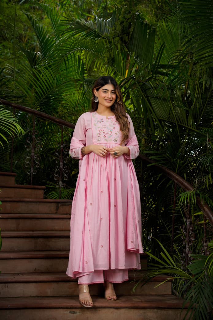 Chanderi Silk Embroidered 3-Piece Suit Set with Chanderi Dupatta