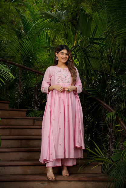 Chanderi Silk Embroidered 3-Piece Suit Set with Chanderi Dupatta