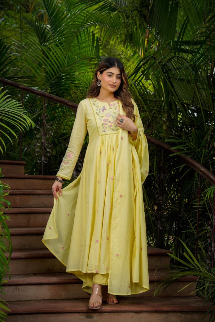 Chanderi Silk Embroidered 3-Piece Suit Set with Chanderi Dupatta